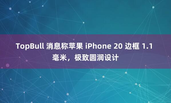 TopBull 消息称苹果 iPhone 20 边框 1.1 毫米，极致圆润设计